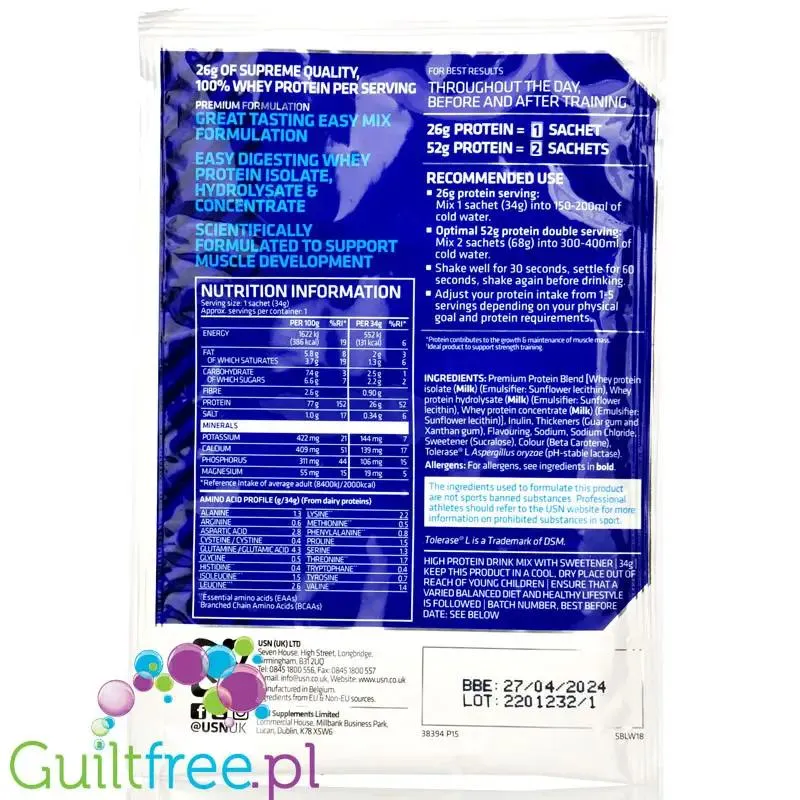 USN Blue Lab Whey Salted Caramel - odzywka białkowa WPI, WPC, WPH z Tolerase L