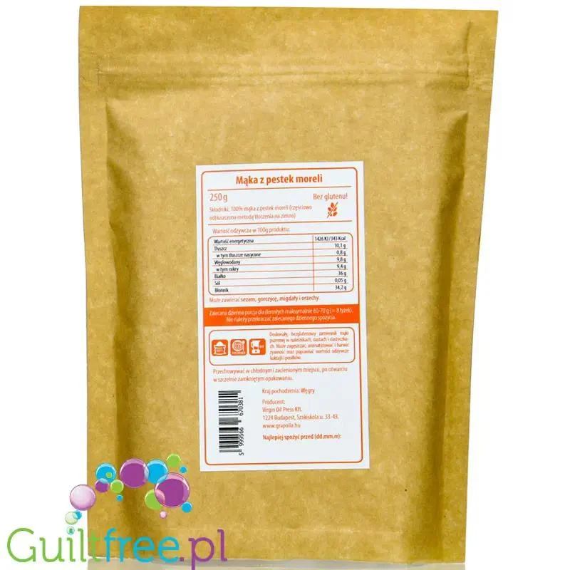 Grapoila Apricot Seed - odtłuszczona mąka z pestek moreli, 34% węglowodanów