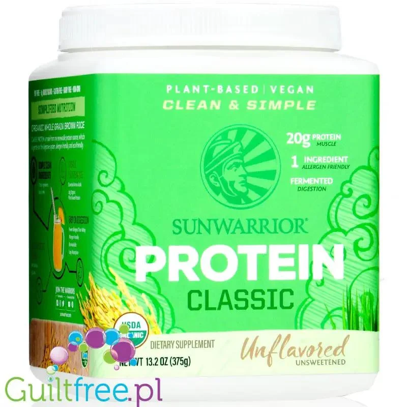 Sunwarrior Protein Classic Unflavored 0,37KG - organiczna wegańska odżywka białkowa bez cukru i słodzików