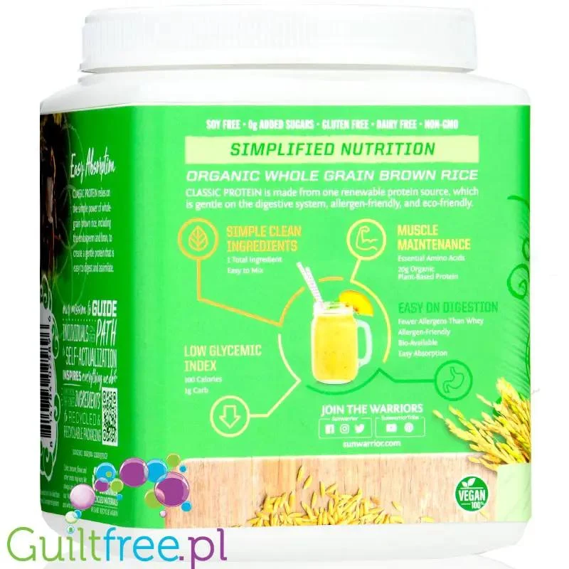 Sunwarrior Protein Classic Unflavored 0,37KG - organiczna wegańska odżywka białkowa bez cukru i słodzików