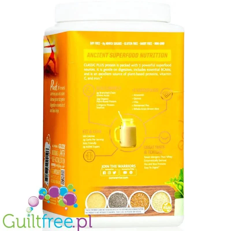 Sunwarrior Protein Classic Plus, Natural 0,75KG - organiczna wegańska odżywka białkowa bez słodzików