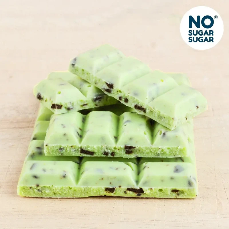 NO SUGAR SUGAR Schokolade Pfefferminz - rzemieślnicza czekolada bez cukru z erytrolem, Biała, Mięta & Kakao