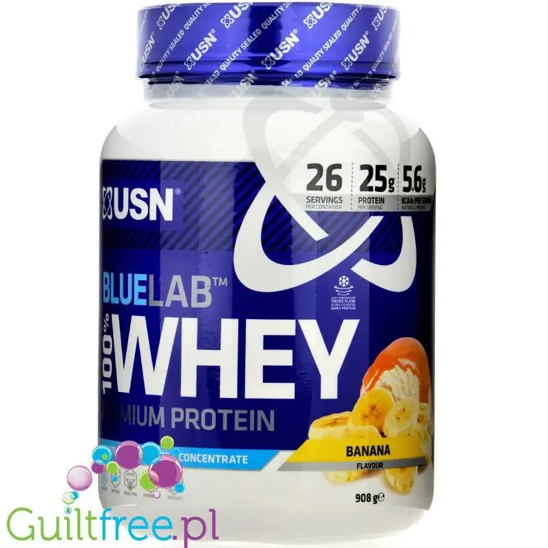 USN Blue Lab Whey Banana 0,9kg - odżywka białkowa WPI, WPC, WPH z Tolerase L