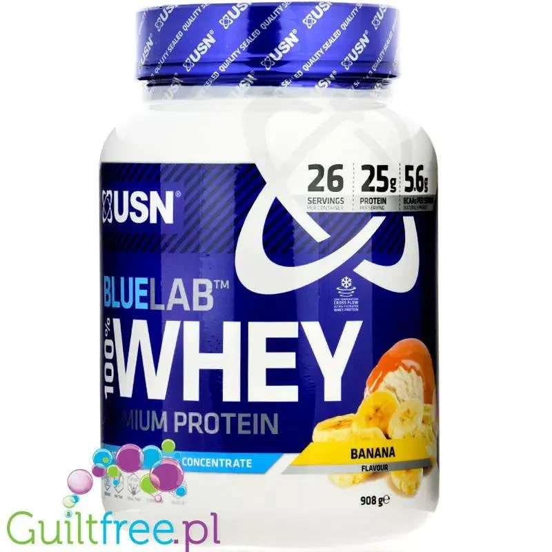 USN Blue Lab Whey Banana 0,9kg - odżywka białkowa WPI, WPC, WPH z Tolerase L