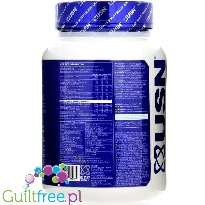 USN Blue Lab Whey Caramel Popcorn 0,9kg - odzywka białkowa WPI, WPC, WPH z Tolerase L
