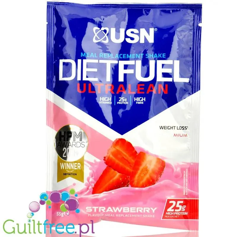 USN DietFuel Ultra Lean Meal Replacement Strawberry - koktajl białkowy, substytut posiłku, smak Truskawka