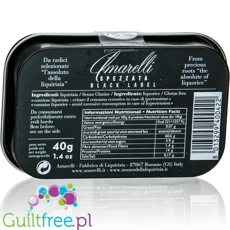 Amarelli Black Label - bezglutenowa włoska lukrecja 100%, bez cukru