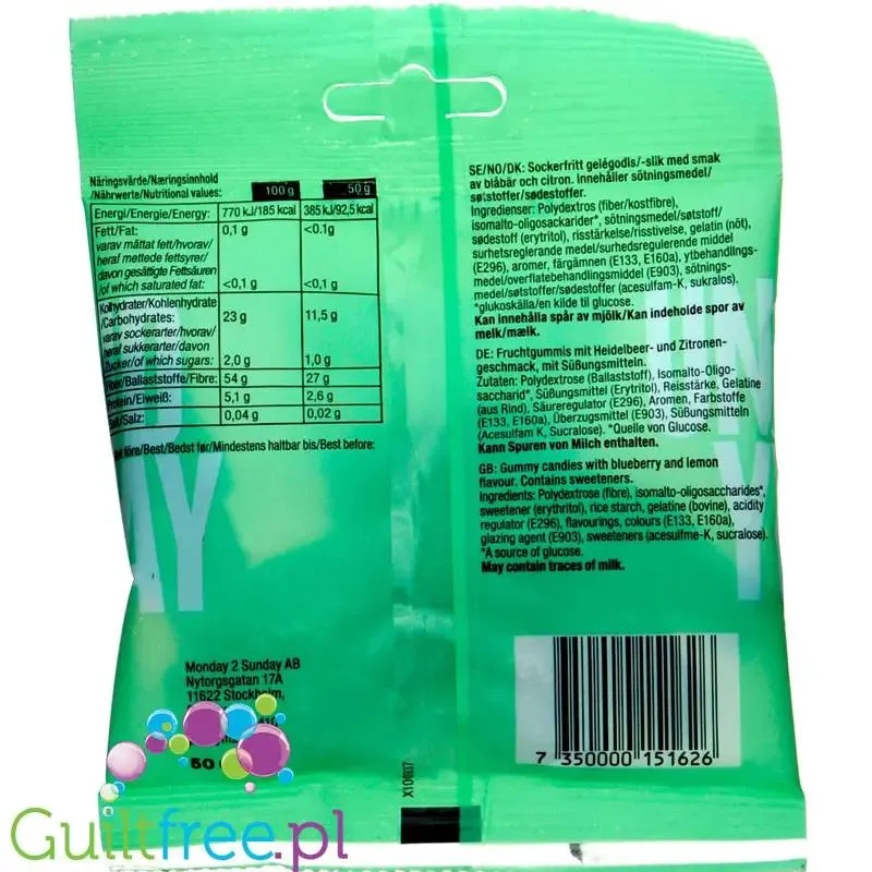 Pandy Candy Sour Fish - błonnikowe kwaśne żelki bez cukru 45% mniej kalorii, Jagoda & Cytryna