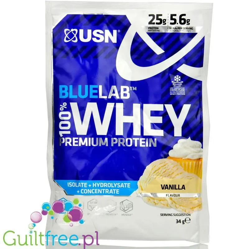 USN Blue Lab Whey Vanilla - odżywka białkowa WPI, WPC, WPH z Tolerase L