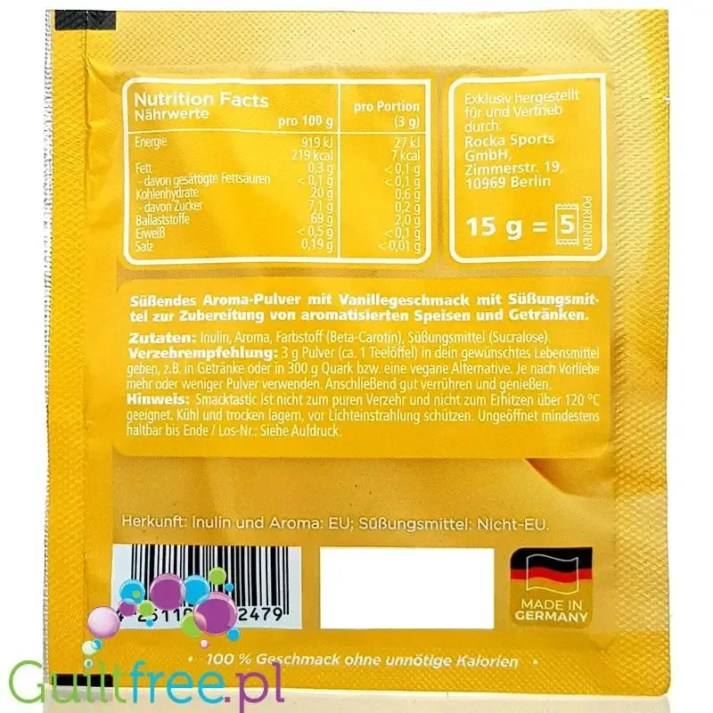 Rocka Nutrition Smacktastic Vanilla Cream - wegański słodzący aromat waniliowy w proszku