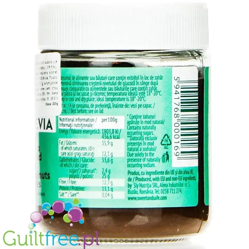Sweet & Safe Stevia Dark Cocoa Hazelnut Spread - krem kakaowo-orzechowy bez dodatku cukru słodzony stewią