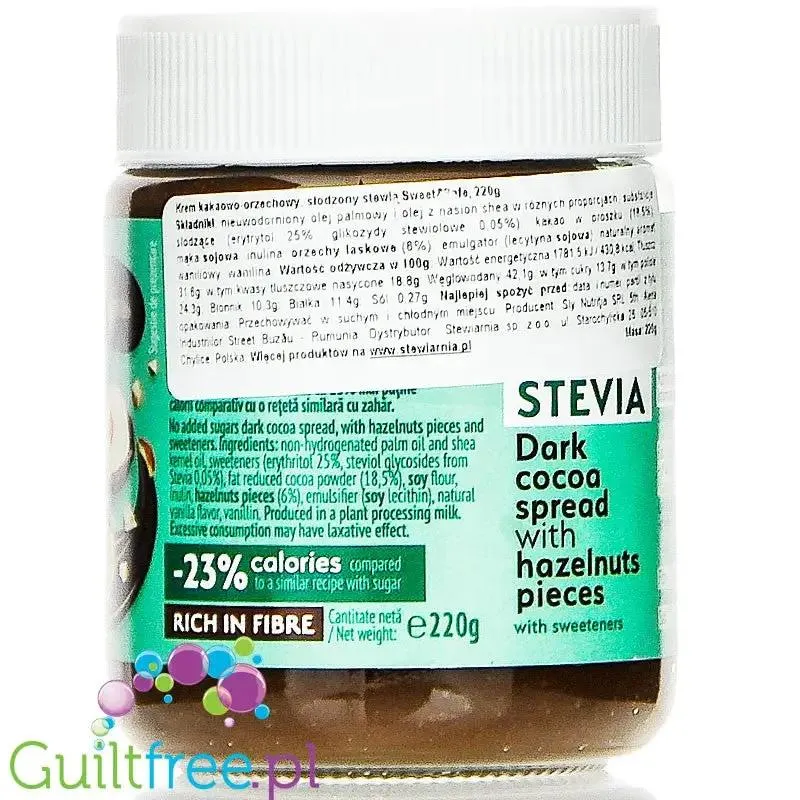 Sweet & Safe Stevia Dark Cocoa Hazelnut Spread - krem kakaowo-orzechowy bez dodatku cukru słodzony stewią