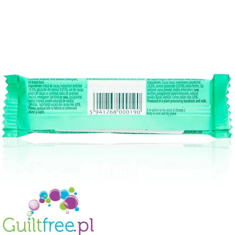 Sweet & Safe Super Stevia Dark Chocolate - baton z deserowej czekolady, 25% mniej kalorii