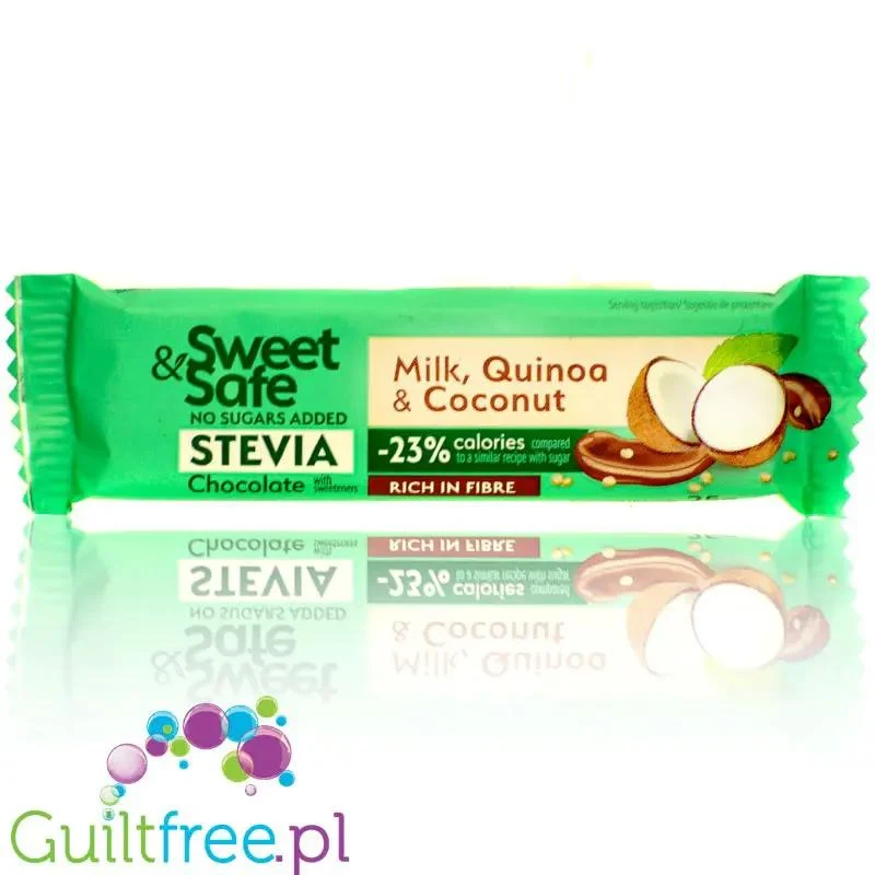 Sweet & Safe Stevia Milk Chocolate, Quinoa & Coconut - batonik z mlecznej czekolady 23% mniej kalorii