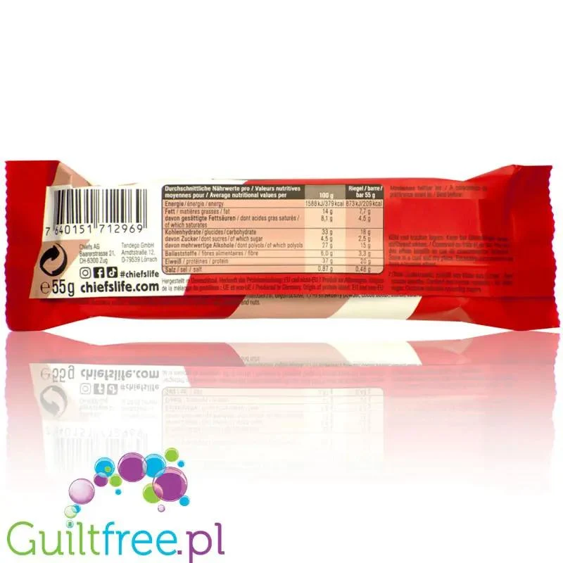 Chiefs Protein Bar Strawberry - baton proteinowy Truskawka & Mleczna Czekolada, 20g białka & 200kcal