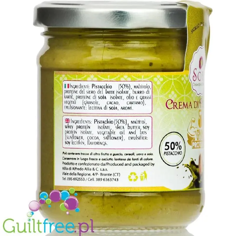 SoFi Gym Proteica Crema di Pistacchio - sycylijski krem pistacjowy bez cukru i maltitolu, 50% pistacji z białkiem WPI