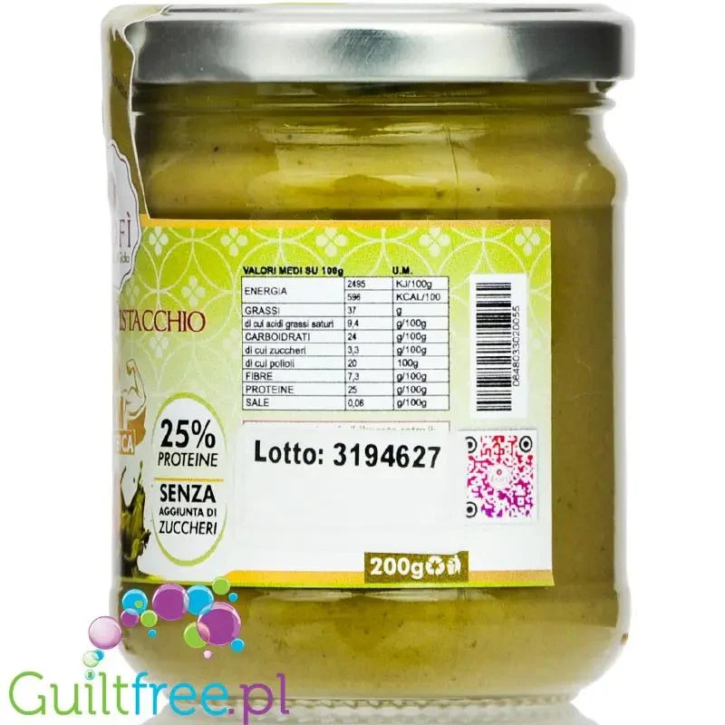 SoFi Gym Proteica Crema di Pistacchio - sycylijski krem pistacjowy bez cukru i maltitolu, 50% pistacji z białkiem WPI