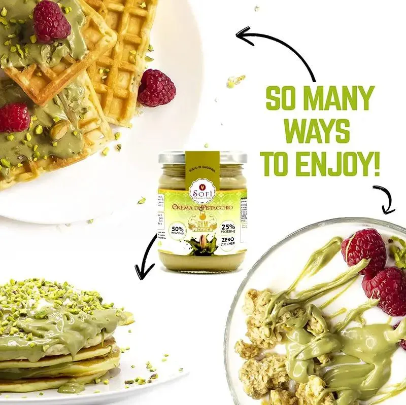 SoFi Gym Proteica Crema di Pistacchio - sycylijski krem pistacjowy bez cukru i maltitolu, 50% pistacji z białkiem WPI