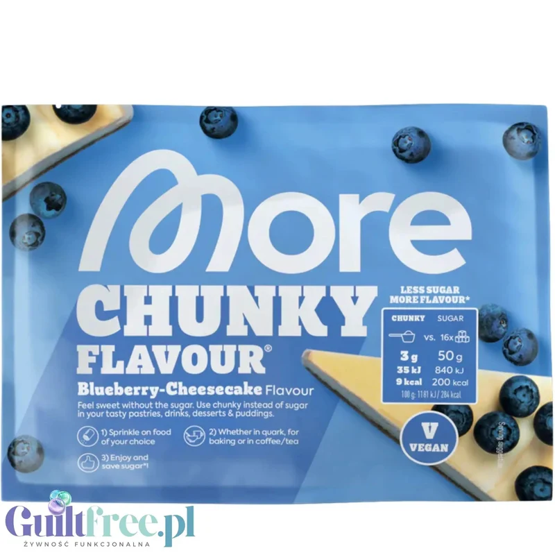 More Nutrition Chunky Flavor Blueberry Cheesecake - wegański aromat w proszku, Sernik Jagodowy & Ciasteczka