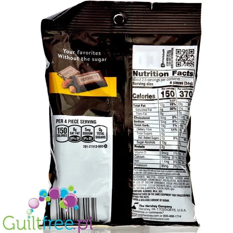 Hershey's Zero Sugar Chocolate & Almonds mleczne czekoladki bez cukru z migdałami