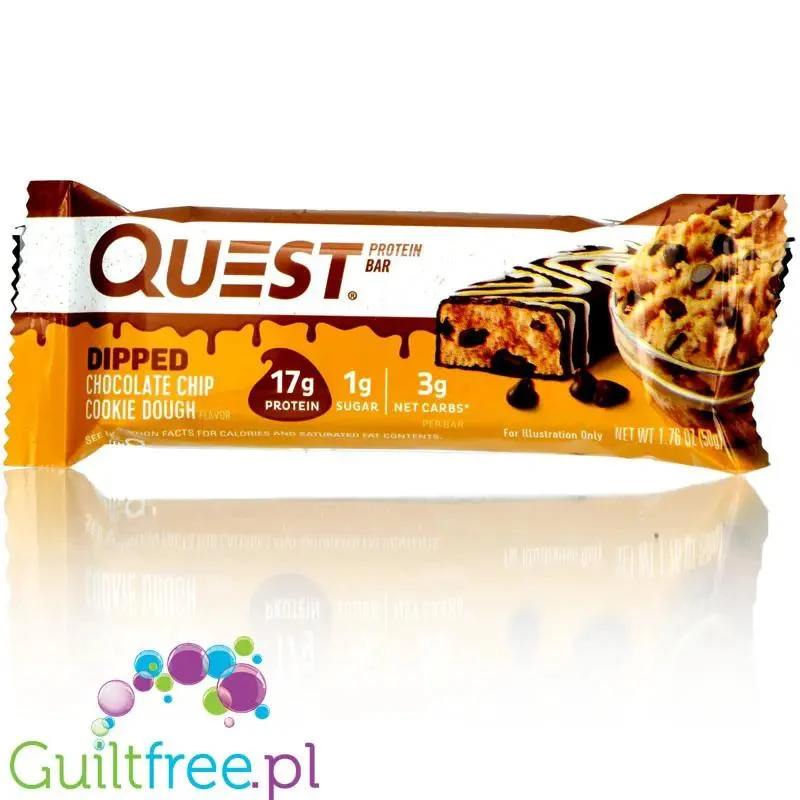 Quest Bar Dipped Chocolate Chip Cookie Dough - baton ciasteczkowy w polewie, 17g białka & 180kcal