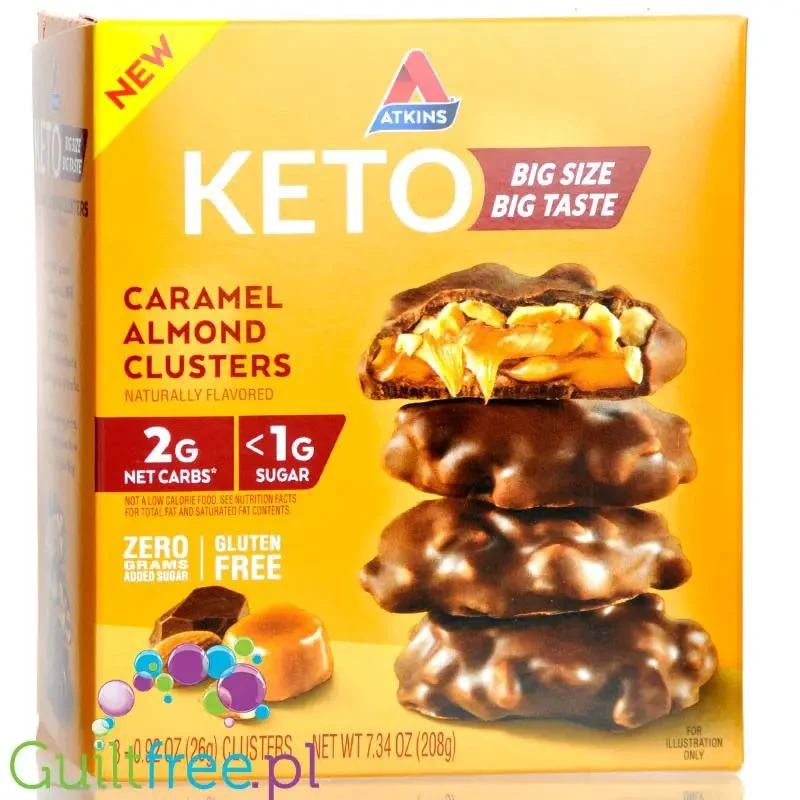 Atkins KETO Caramel Almond Clusters box 8pak- keto czekoladki bez cukru z karmelem i migdałami