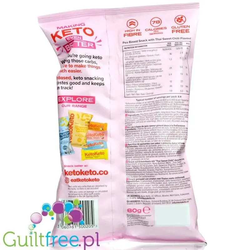 KetoKeto Crunch Puffs Thai Sweet Chilli - wegańskie pikantne keto chrupki 39% białka