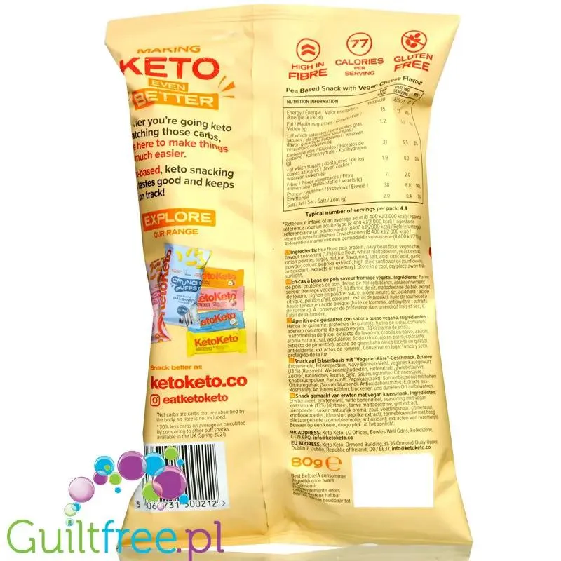 KetoKeto Crunch Puffs Vegan Cheese - wegańskie keto chrupki serowe 37% białka