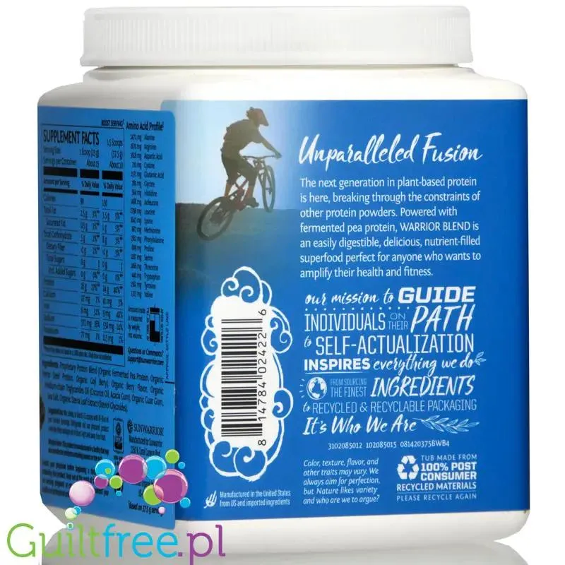 Sunwarrior Protein Warrior Blend, Berry 0,375kg - wegańska organiczna odżywka białkowa z goji i MCT
