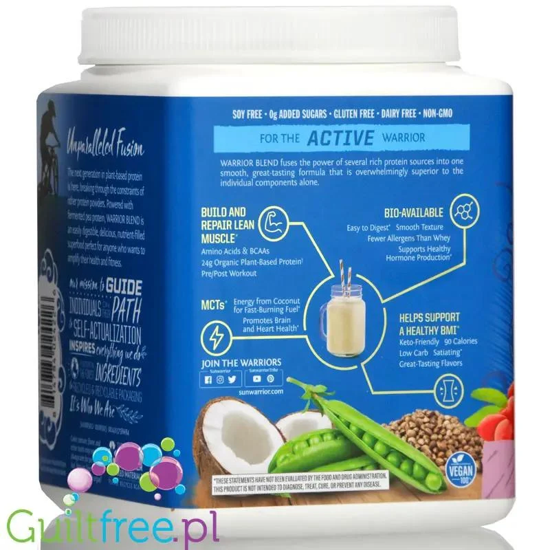 Sunwarrior Protein Warrior Blend, Berry 0,375kg - wegańska organiczna odżywka białkowa z goji i MCT