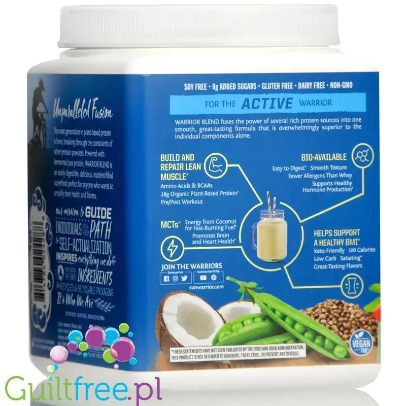 Sunwarrior Protein Warrior Blend, Natural 0,375kg - wegańska organiczna odżywka białkowa z goji i MCT
