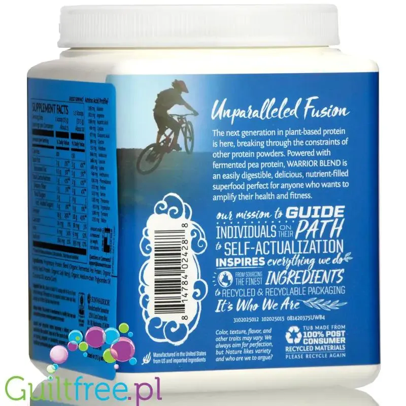 Sunwarrior Protein Warrior Blend, Natural 0,375kg - wegańska organiczna odżywka białkowa z goji i MCT