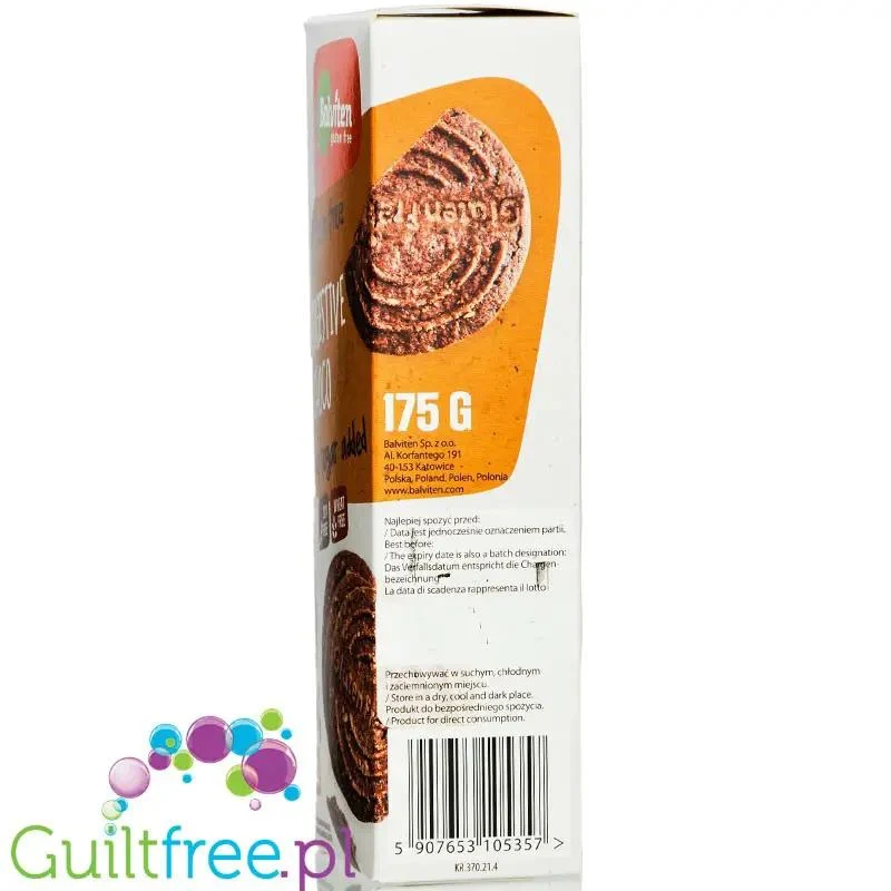 Balviten Digestive Choco - bezglutenowe herbatniki kakaowe bez dodatku cukru i bez soi