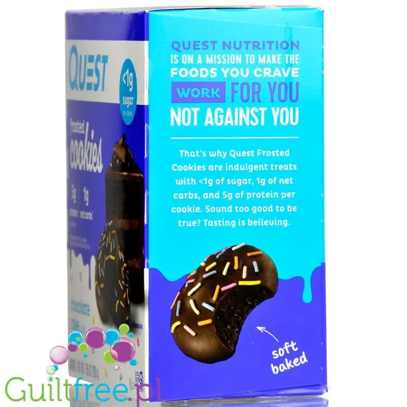 Quest Frosted Cookies, Chocolate Cake - miękkie keto ciastka w polewie, BOX 8 SZT