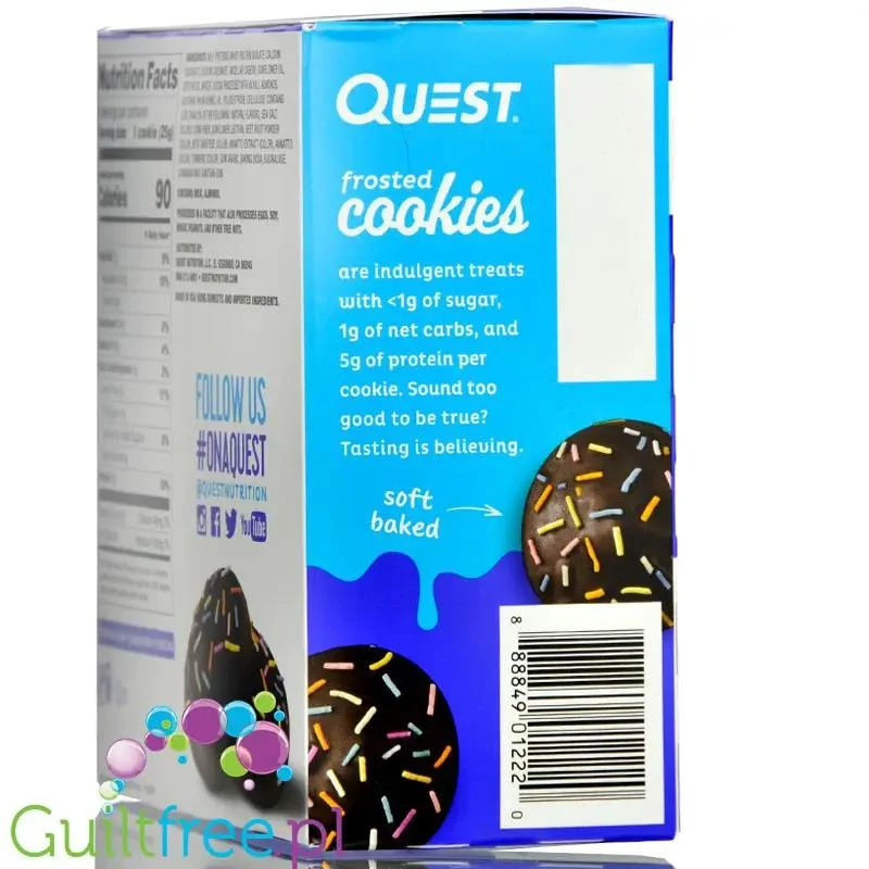 Quest Frosted Cookies, Chocolate Cake - miękkie keto ciastka w polewie, BOX 8 SZT