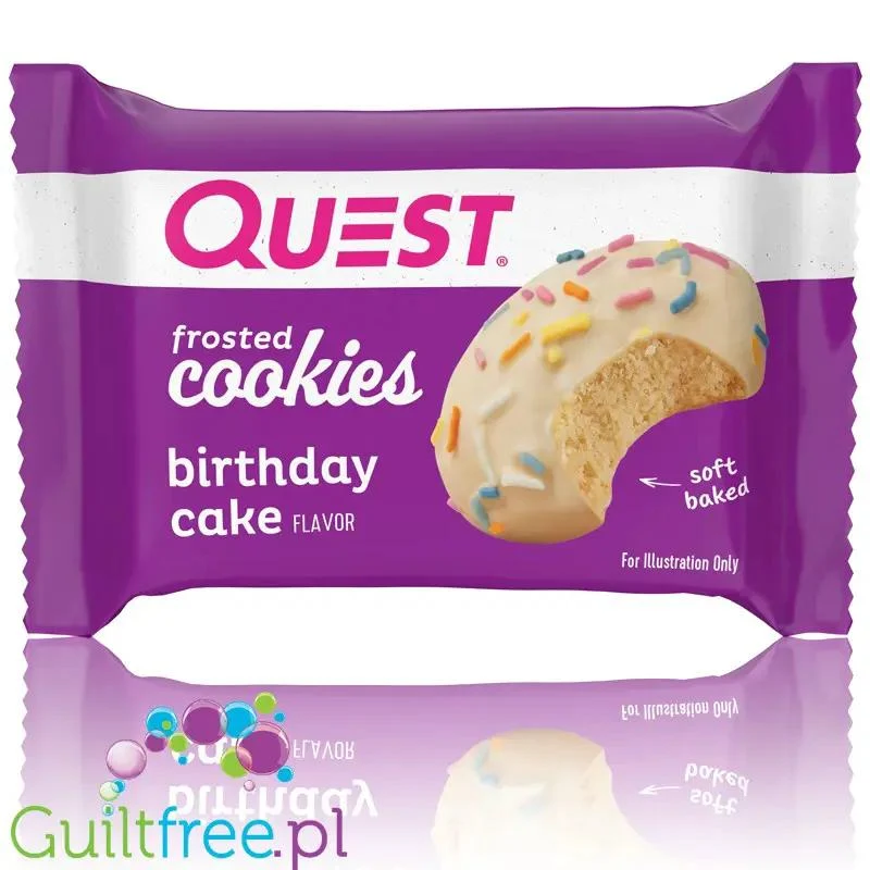 Quest Frosted Cookies, Birthday Cake - miękkie keto ciastka w polewie, BOX 8 SZT