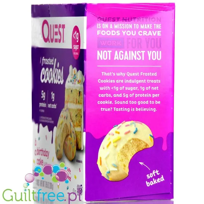 Quest Frosted Cookies, Birthday Cake - miękkie keto ciastka w polewie, BOX 8 SZT