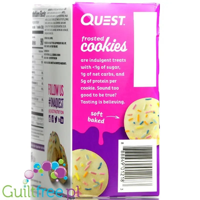 Quest Frosted Cookies, Birthday Cake - miękkie keto ciastka w polewie, BOX 8 SZT