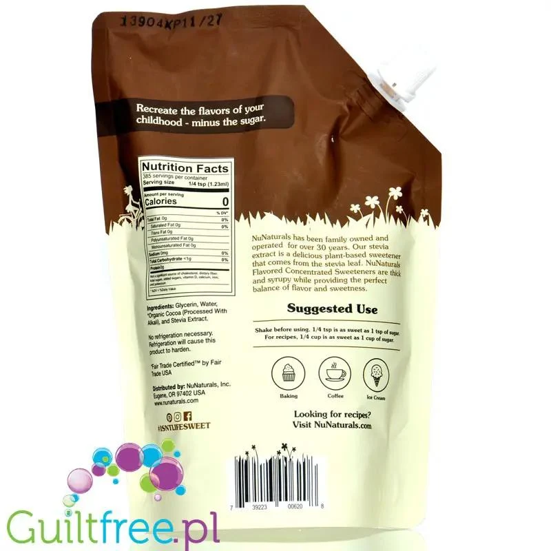 NuNaturals, NuStevia Cocoa Syrup - gęsty skoncentrowany syrop słodzący bez cukru