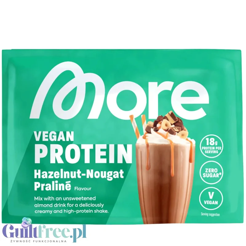 More Nutrition Total Vegan Protein Hazelnut Nougat Praliné - wegańska odżywka na białku grochu, dyni i słonecznikowym