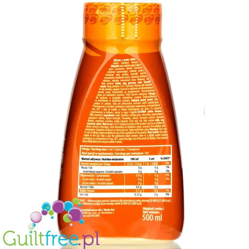 6Pak Nutrition Zero Sauce Toffee - sos zero o smaku krówki toffi