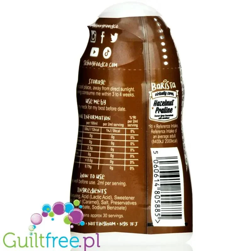 Skinny Food Barista Shot Hazelnut Praline - skoncentrowane kropelki słodzące do kawy, smak Pralinka Czekoladowa z Orzechami