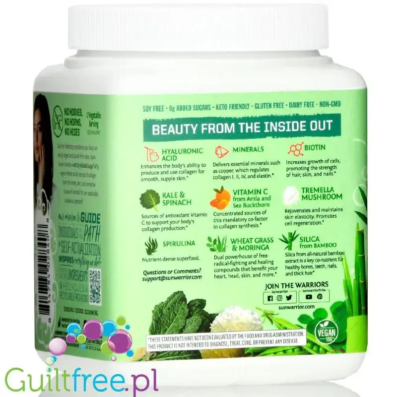 Sunwarrior Beauty Greens Collagen Booster Unflavored - wegańska formuła stymulująca wytwarzanie kolagenu