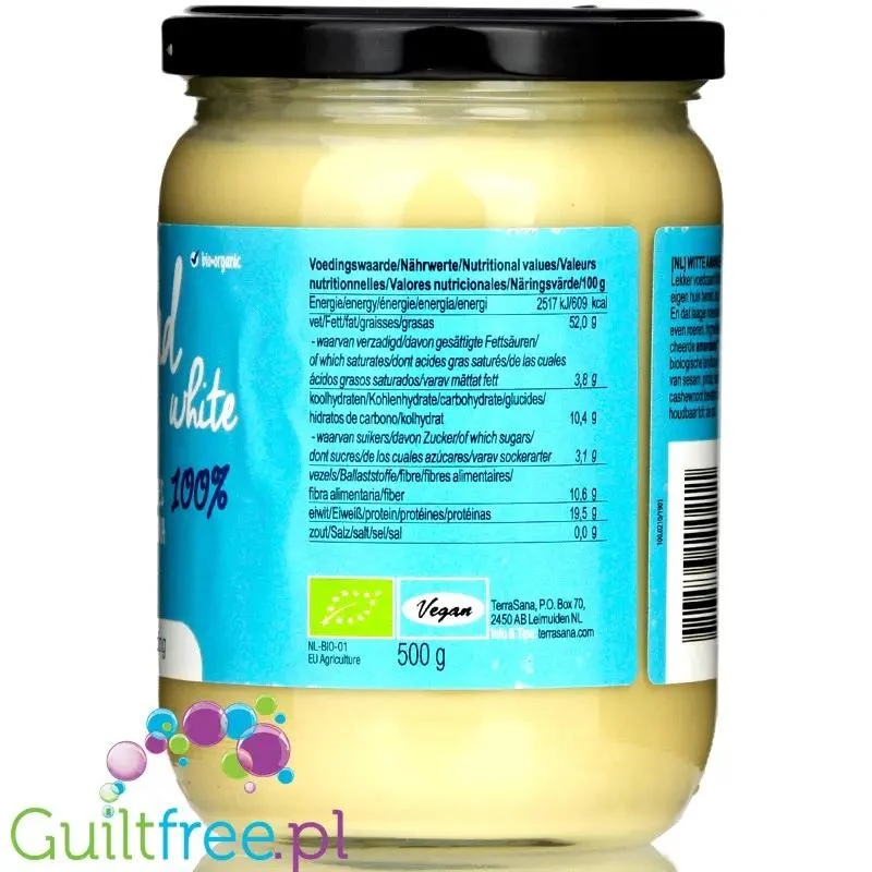 Terrasana Almond White 0,5kg - organiczne białe masło migdałowe z blanszowanych migdałów 100%, bez soli i cukru