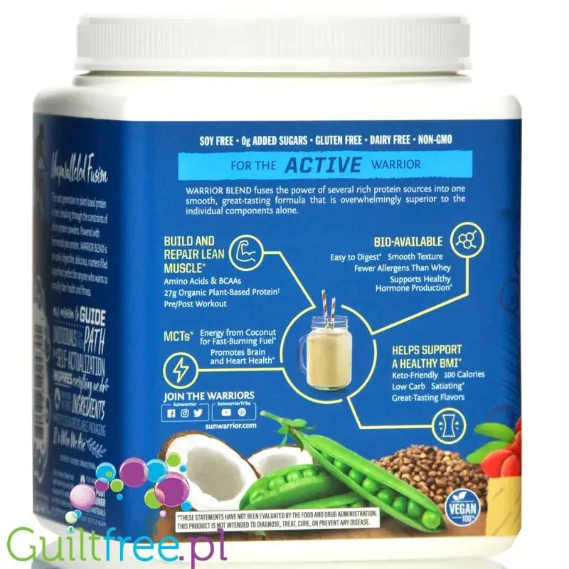 Sunwarrior Protein Warrior Blend, Vanilla 0,375kg - wegańska organiczna odżywka białkowa z goji i MCT
