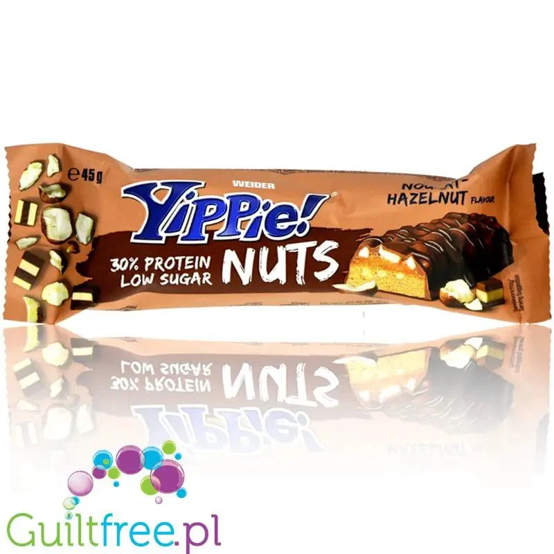 Yippie! Bar Nougat Hazelnut, baton proteinowy, Nugat Laskowy & Mleczna Czekolada
