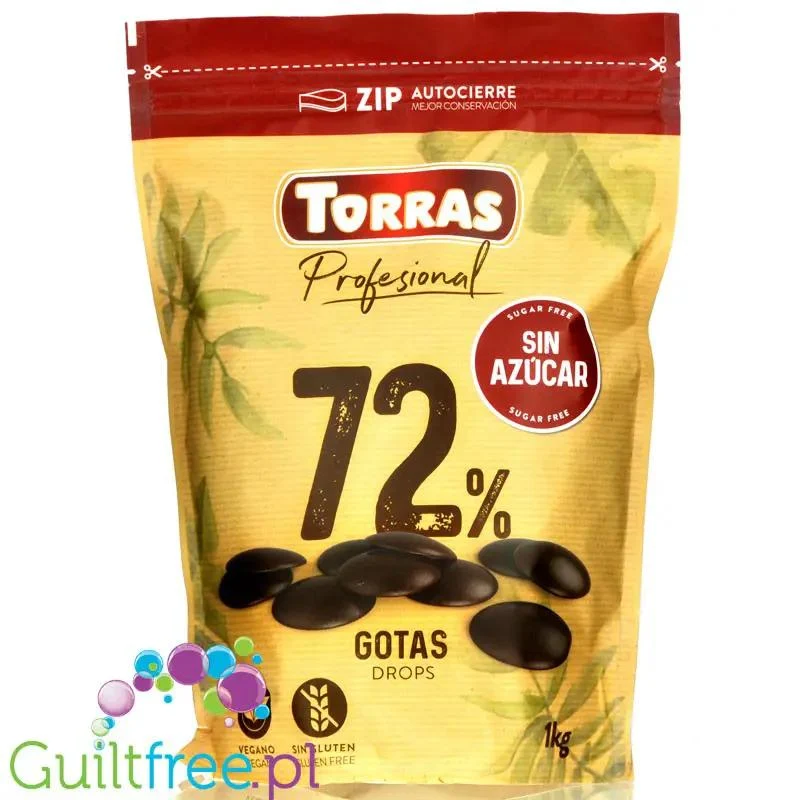 Torras Profesional Choco Drops 1KG - kropelki wegańskiej gorzkiej czekolady 72% bez dodatku cukru