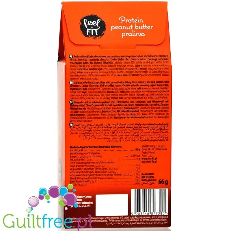 FeelFIT Protein Peanut Butter Pralines - praliny proteinowe bez dodatku cukru w mlecznej czekoladzie z masłem orzechowym