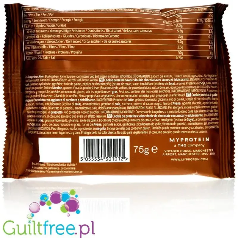 Myprotein Protein Cookie Double Chocolate Chip - ciastko 50% białka, Czekoladowe & Kawałki Czekolady
