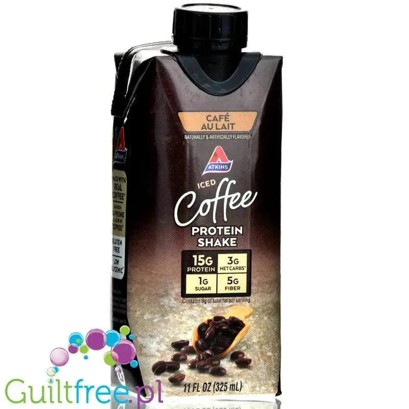 Atkins Iced Coffee RTD Protein Cafe Au Lait - gotowy kawowy koktajl proteinowy z witaminami